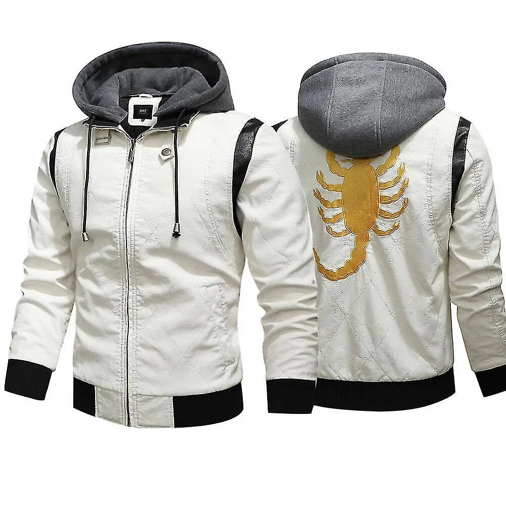 Chaqueta de cuero para hombre bordado Scorpion con capucha Chaqueta de moto