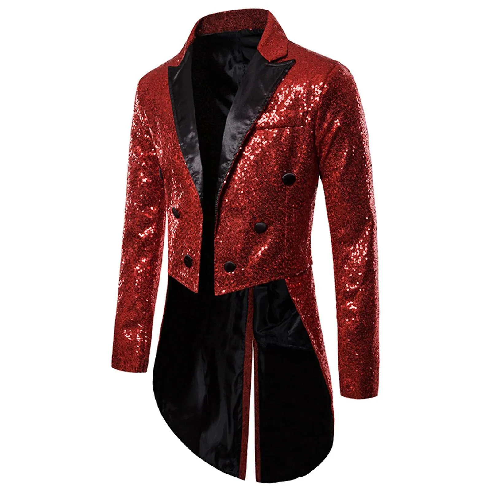 Chaqueta de esmoquin de lentejuelas para hombre Colas Slim Fit Frac Abrigo de vestir Cola de golondrina para el anfitrión Rendim
