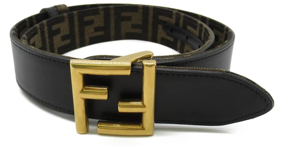 Cinturón estándar de cuero negro Fendi 