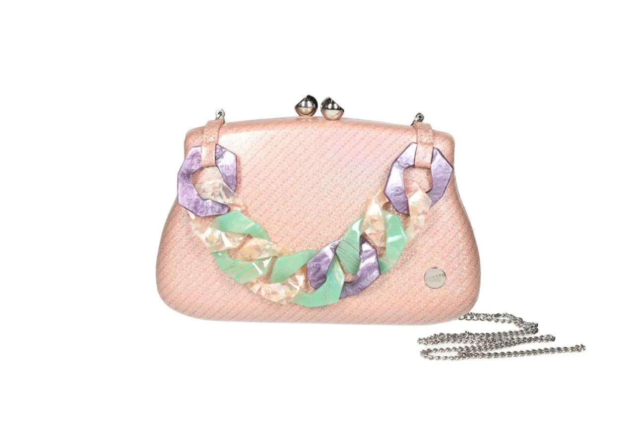 Clutch Rosa Asa Mano Eslabones Carey