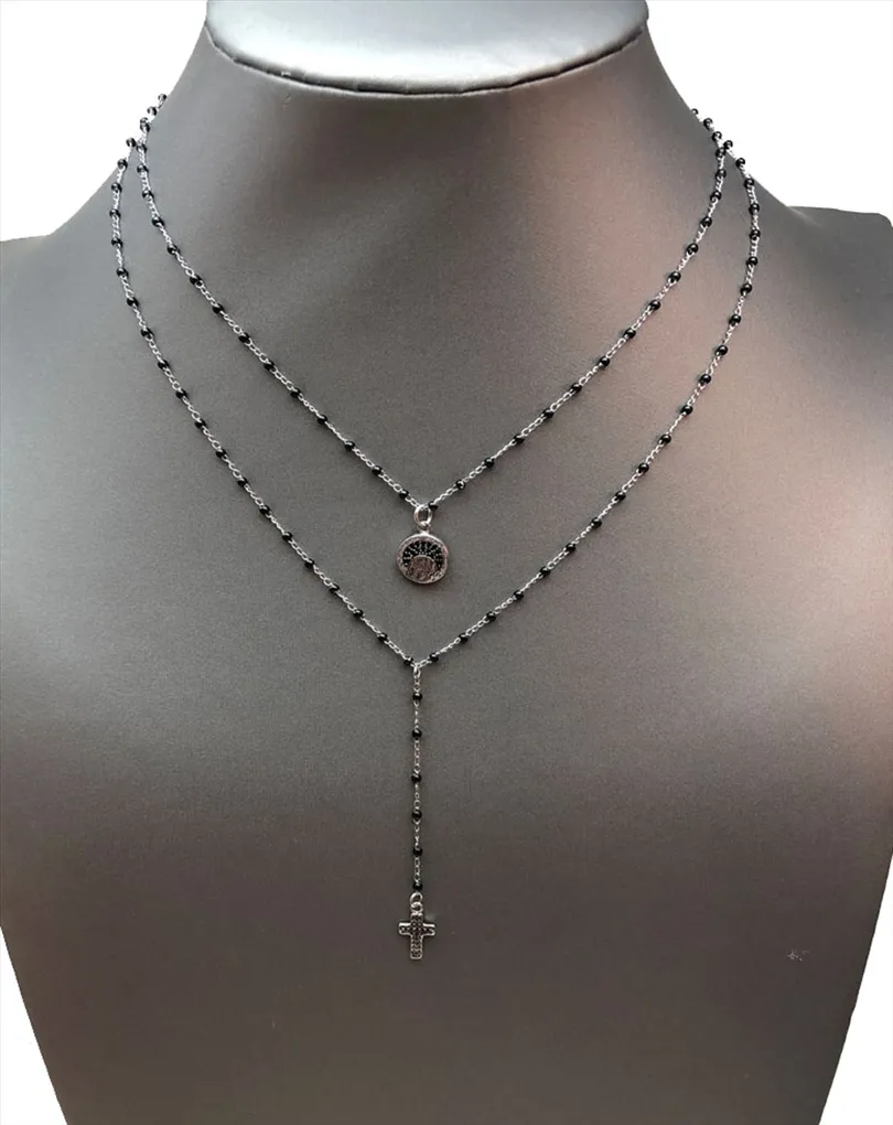 COLLARES DE MODA ROSARIO DE ACERO CON LUNA, BISUTERIA FINA ONLINE Y MADRID