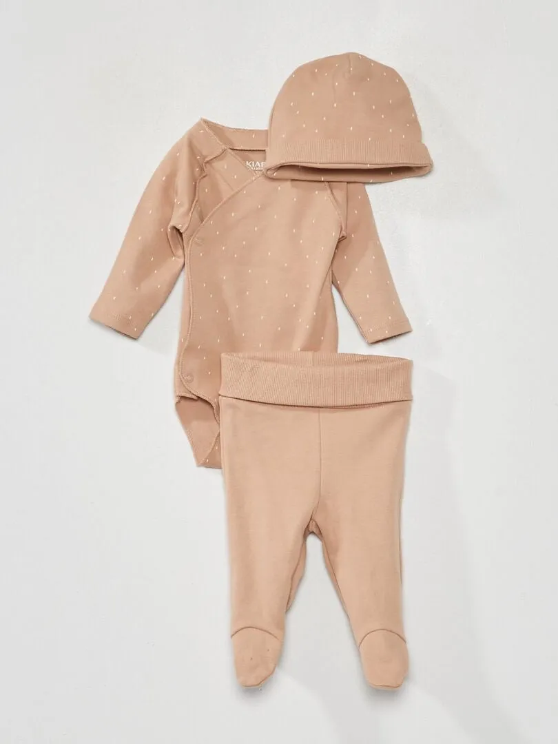 CONJUNTO DE BODY + LEGGING + GORRO  3 PIEZAS  MARRON