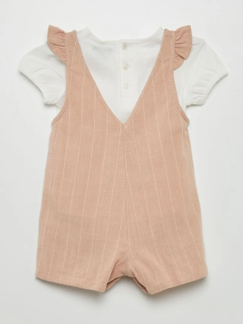 CONJUNTO DE PETO + CAMISETA  2 PIEZAS  ROSA
