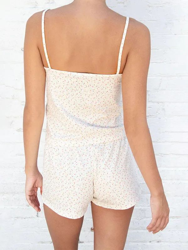 Conjunto lounge de tirantes con cuello en V y estampado floral Disty