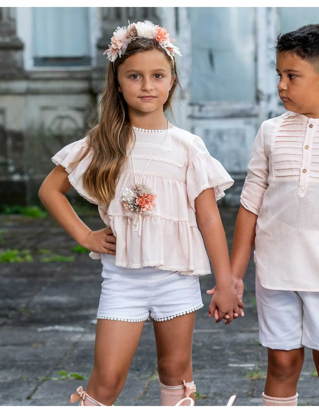 Conjunto Niña Ceremonia Blusón y Short Lolittos Colección Melocotón