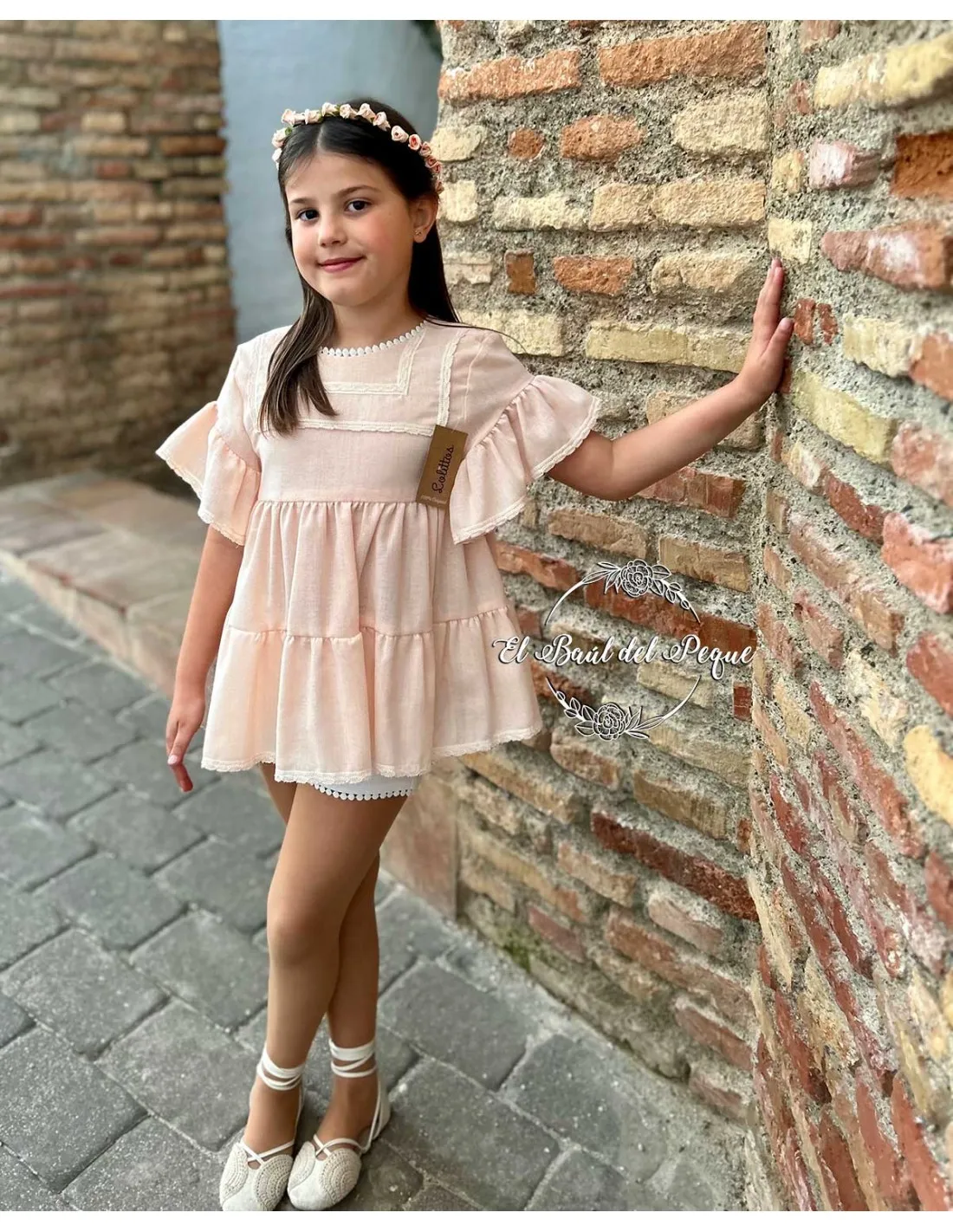 Conjunto Niña Ceremonia Blusón y Short Lolittos Colección Melocotón