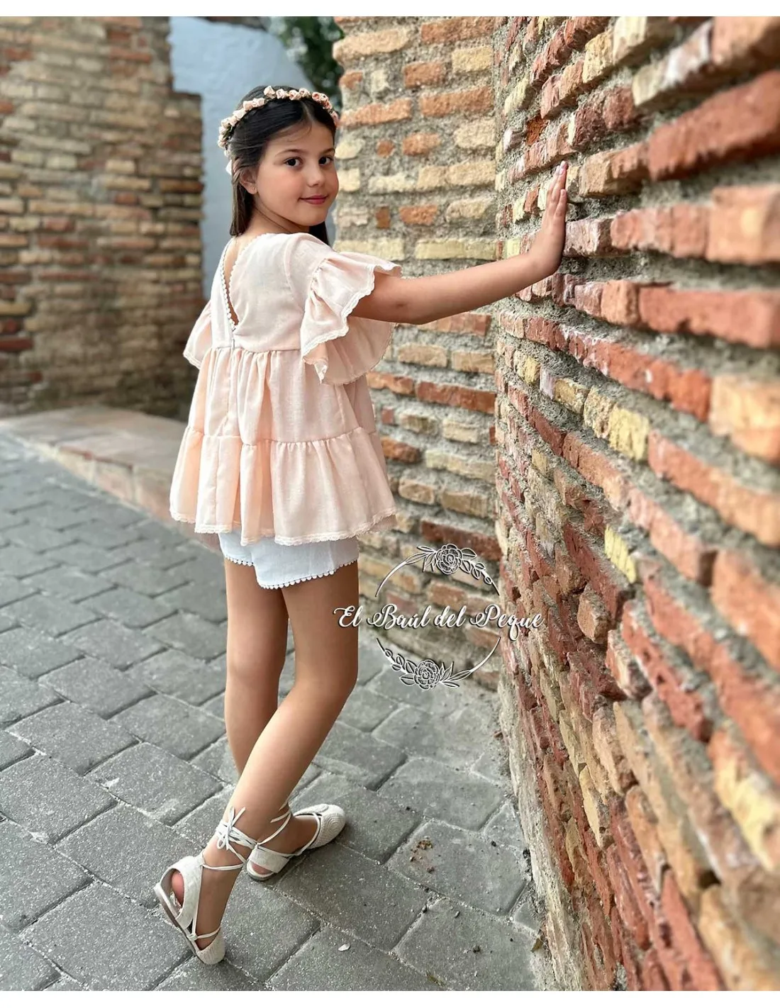Conjunto Niña Ceremonia Blusón y Short Lolittos Colección Melocotón