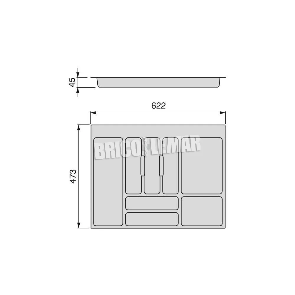 Cubertero Optima para cajón de cocina Vertex/Concept 500 módulo 700mm tablero 16mm blanco Emuca