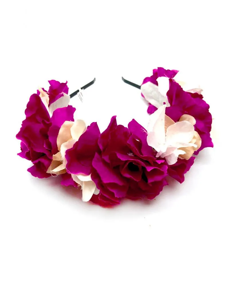 DIADEMAS DE FLORES PARA BODAS FUCSIABUGAMBILIA Y BEIGE