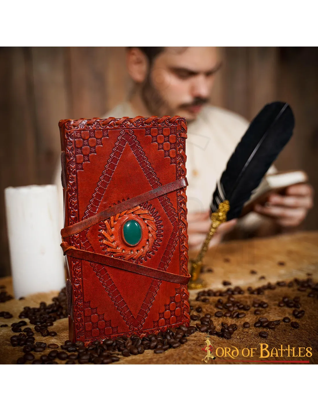 Diario medieval hecho a mano decorado con piedra