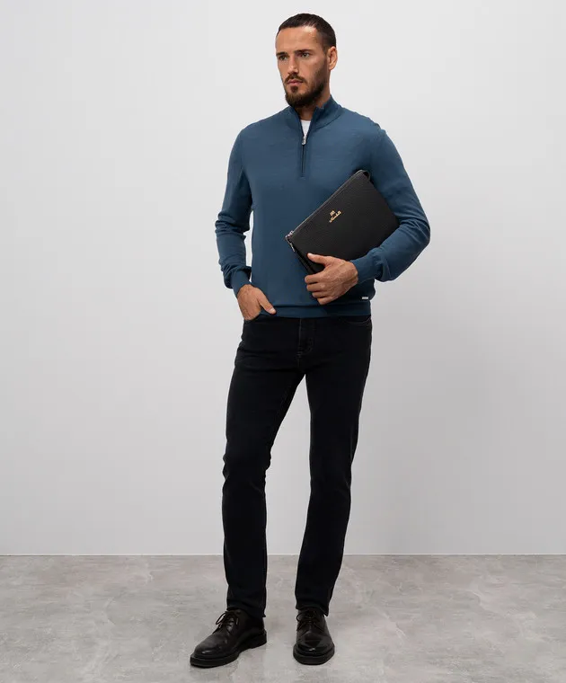 Enrico Mandelli Blue wool jumper with logo