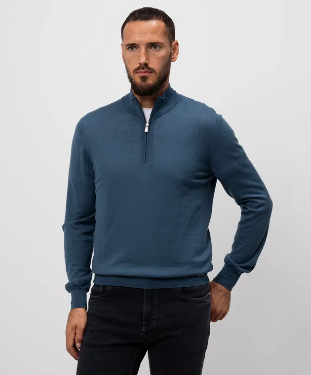Enrico Mandelli Blue wool jumper with logo