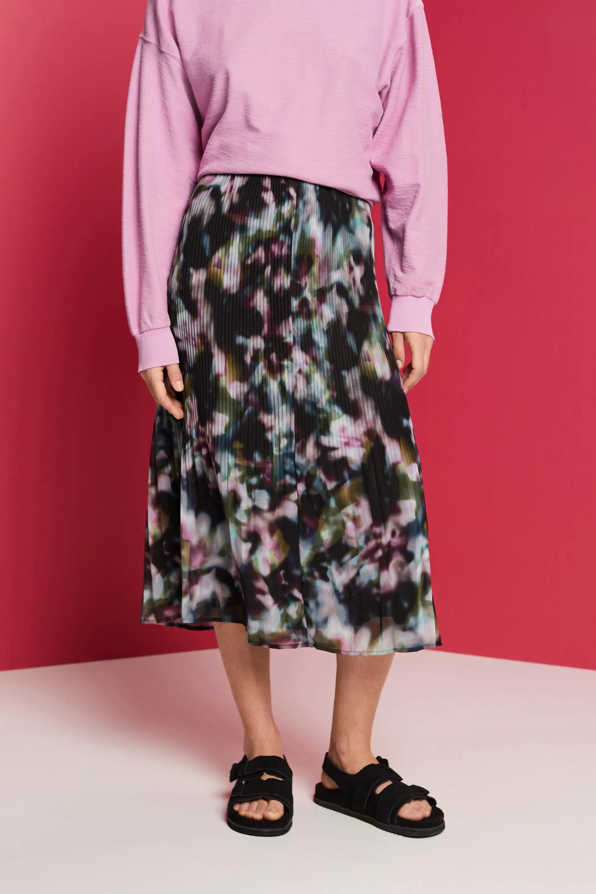 Falda midi de gasa plisada con estampado
