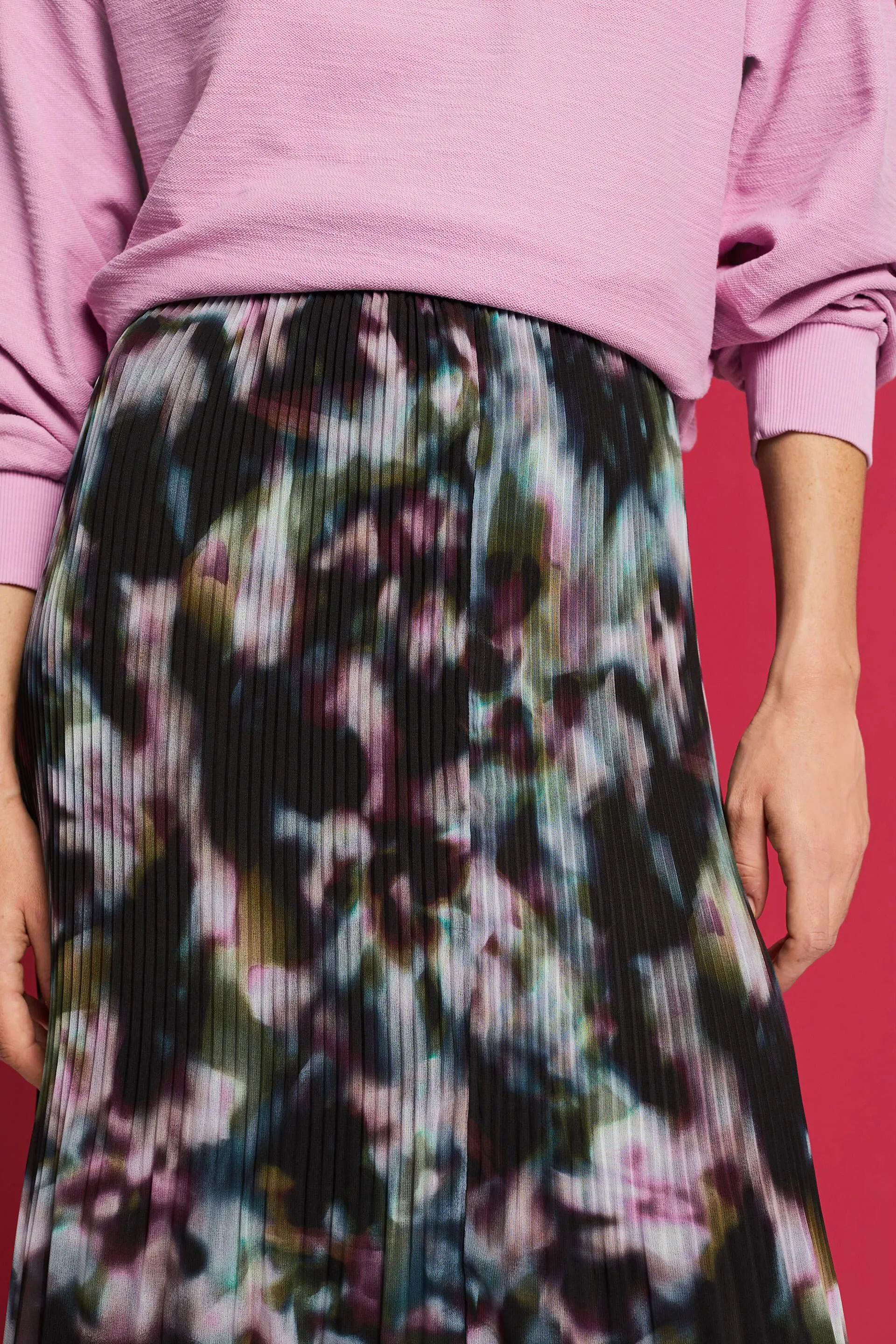 Falda midi de gasa plisada con estampado