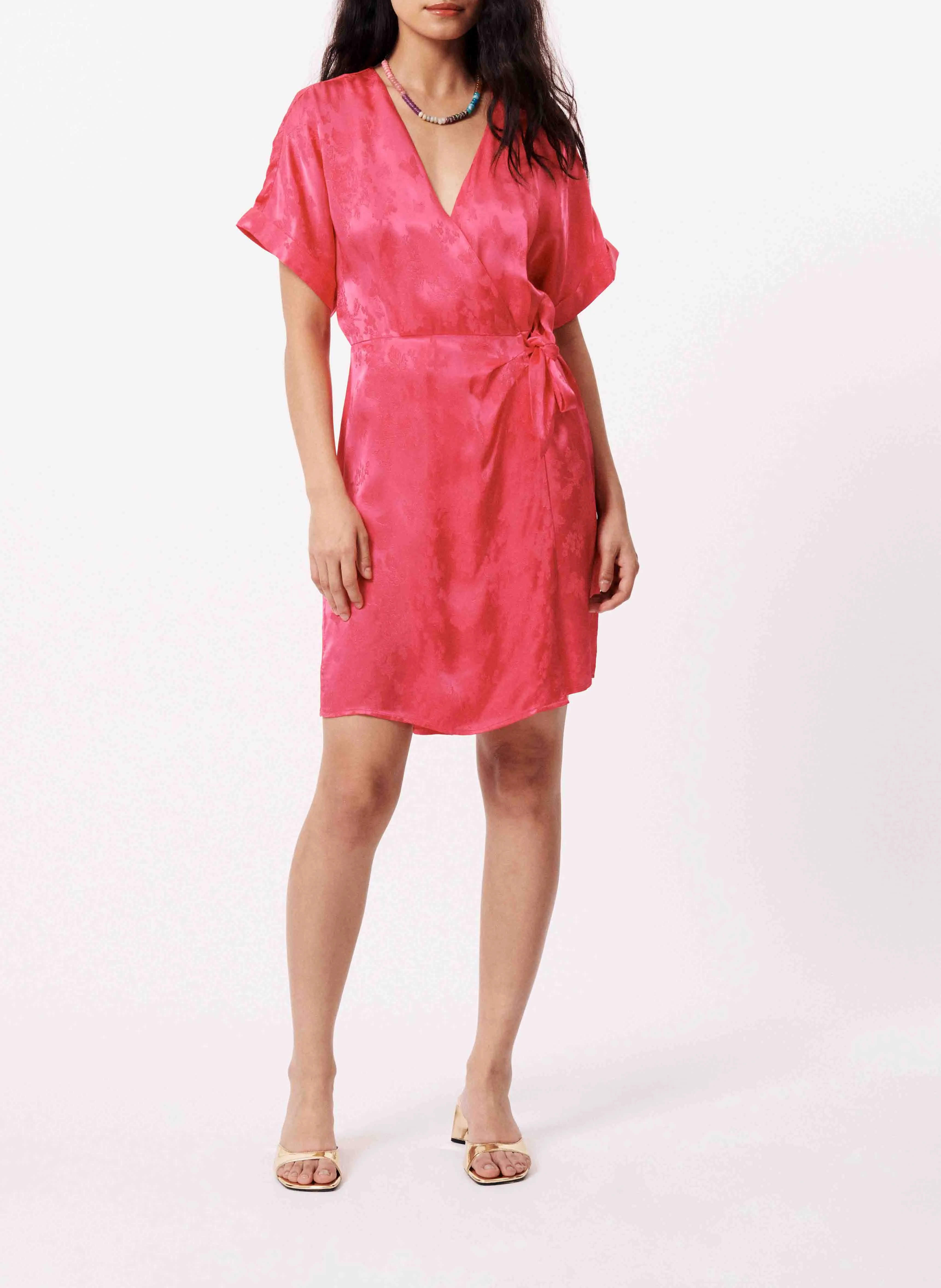 FRNCH LOIS  VESTIDO CAMISERO CORTO DE JACQUARD EN ROSA
