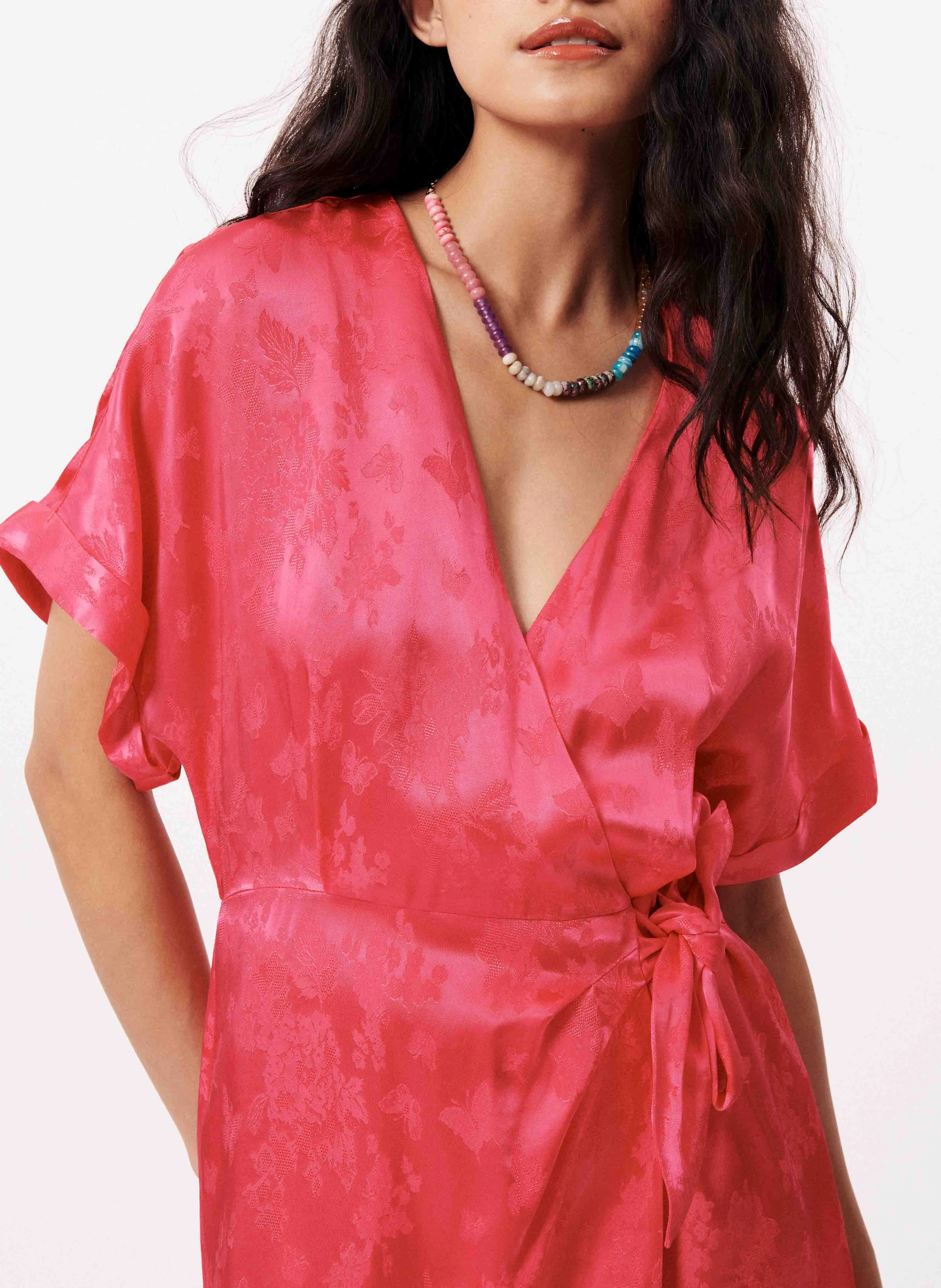 FRNCH LOIS  VESTIDO CAMISERO CORTO DE JACQUARD EN ROSA
