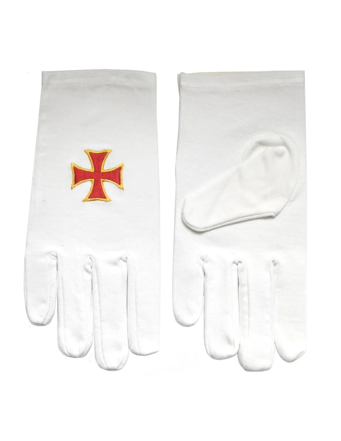 Guantes blancos con la Cruz de los Templarios bordaba