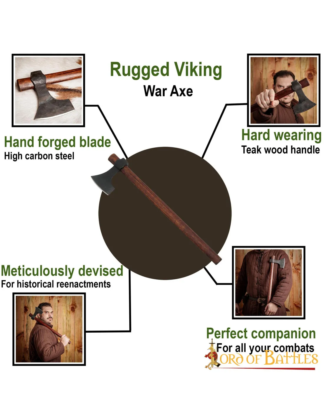 Hacha barbuda vikinga forjada a mano
