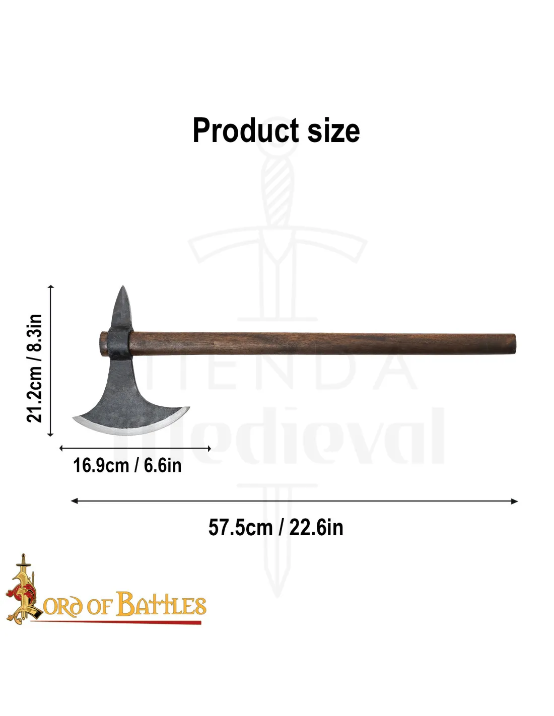 Hacha vikinga acero forjada a mano (57,5 cm.)