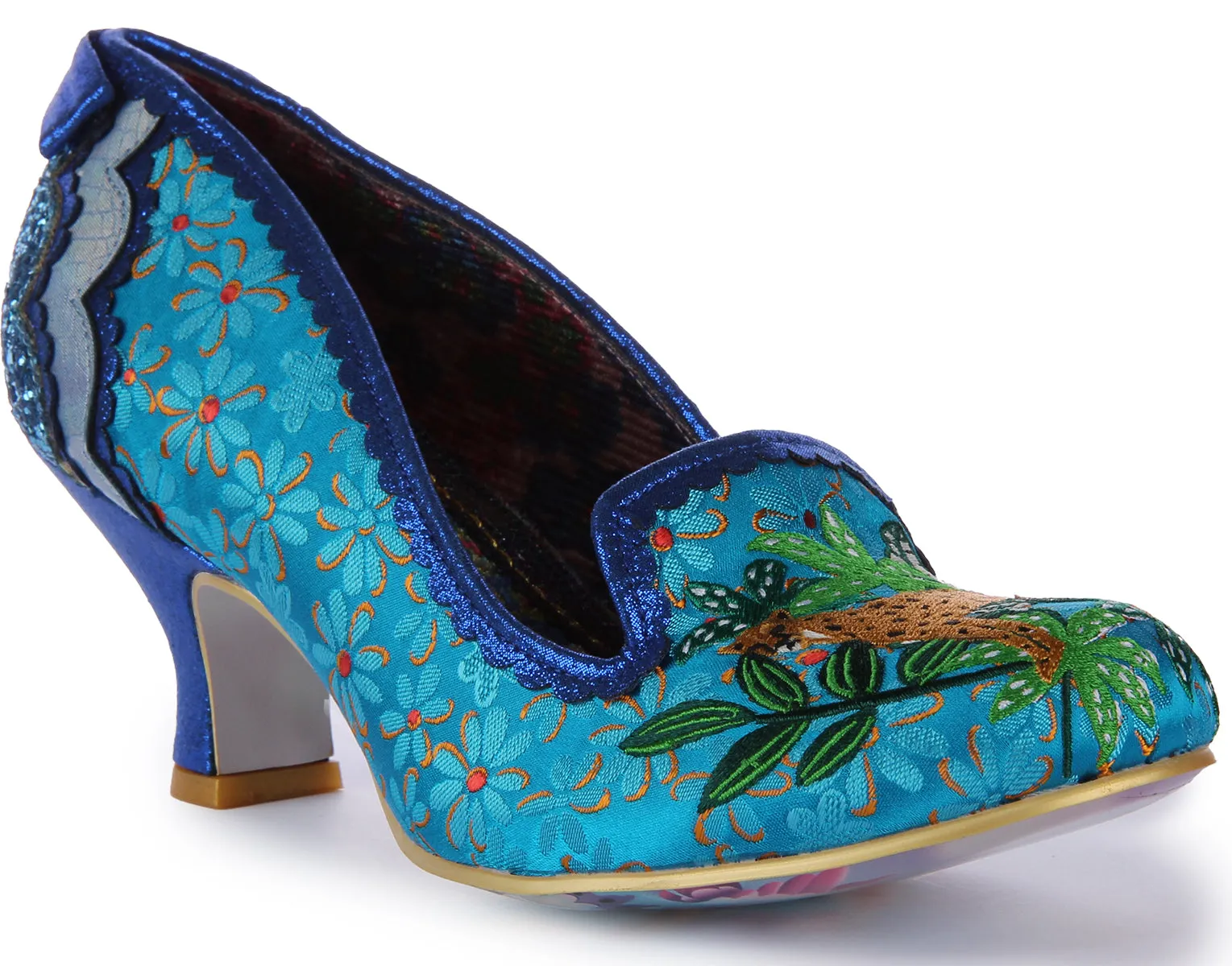 Irregular Choice Charming Cheetah Zapatos de tacón medio para mujer en rosa multi