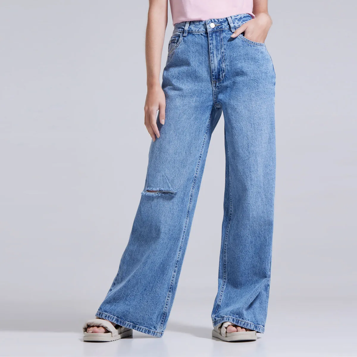 Jean Wide Led Para Mujer