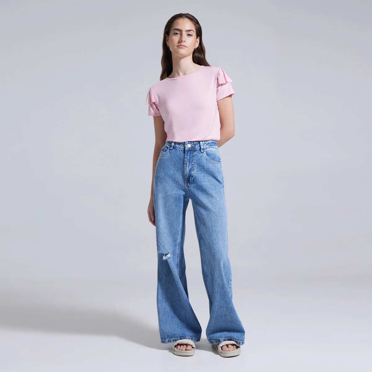 Jean Wide Led Para Mujer