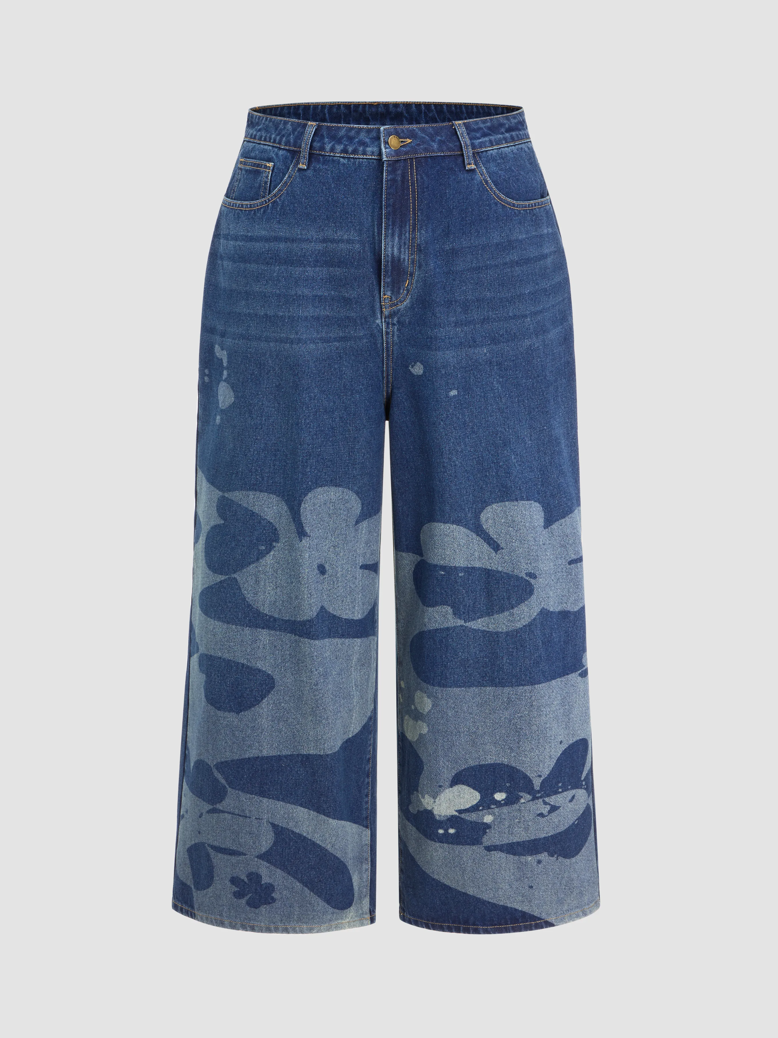  Jeans de pierna ancha con gráfico de colocación de cintura media de denim Curvy