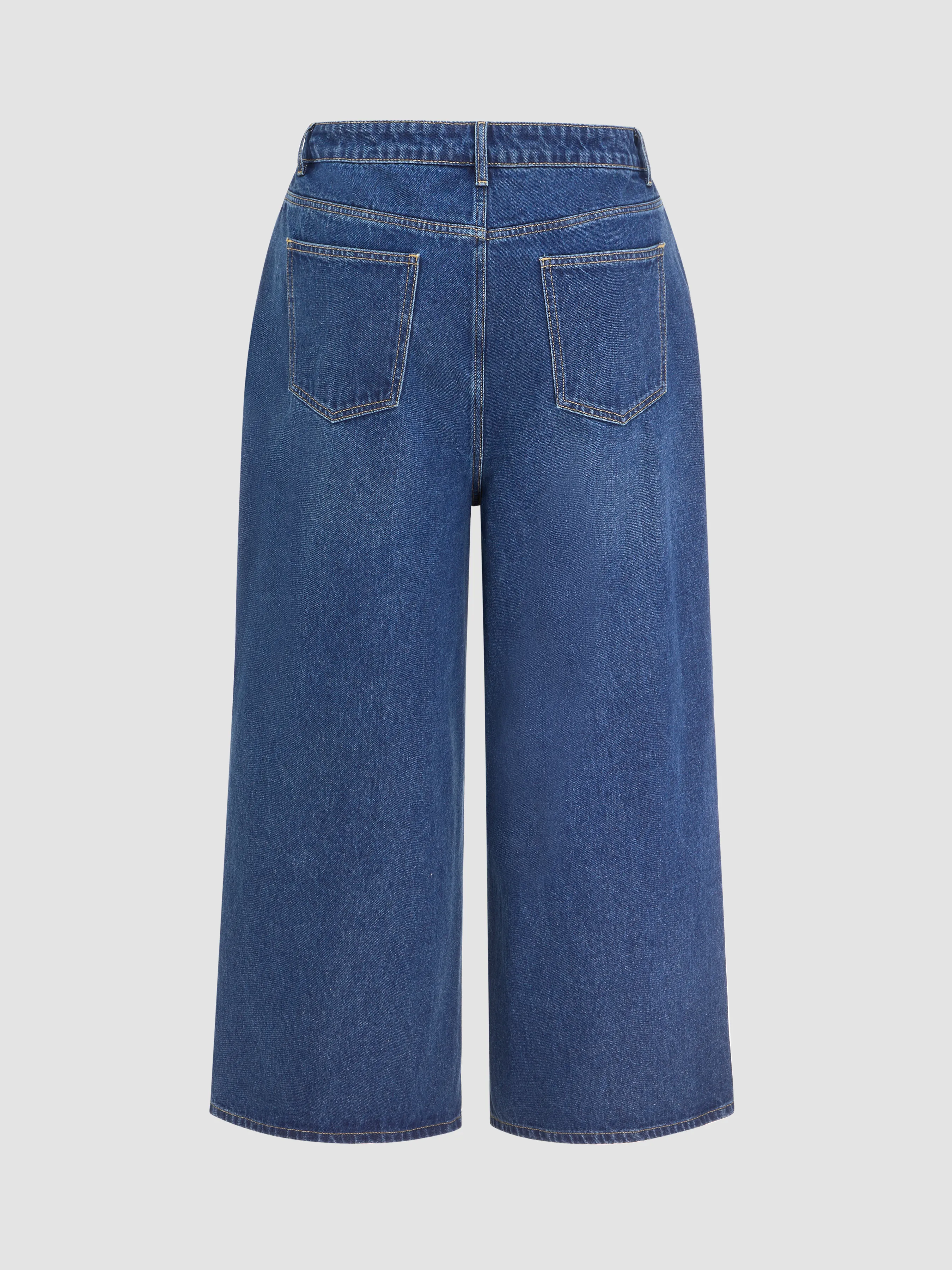  Jeans de pierna ancha con gráfico de colocación de cintura media de denim Curvy