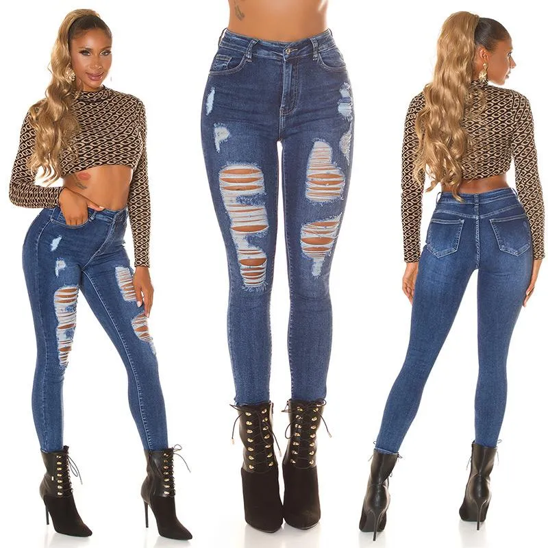 Jeans skinny desgastados azul oscuro