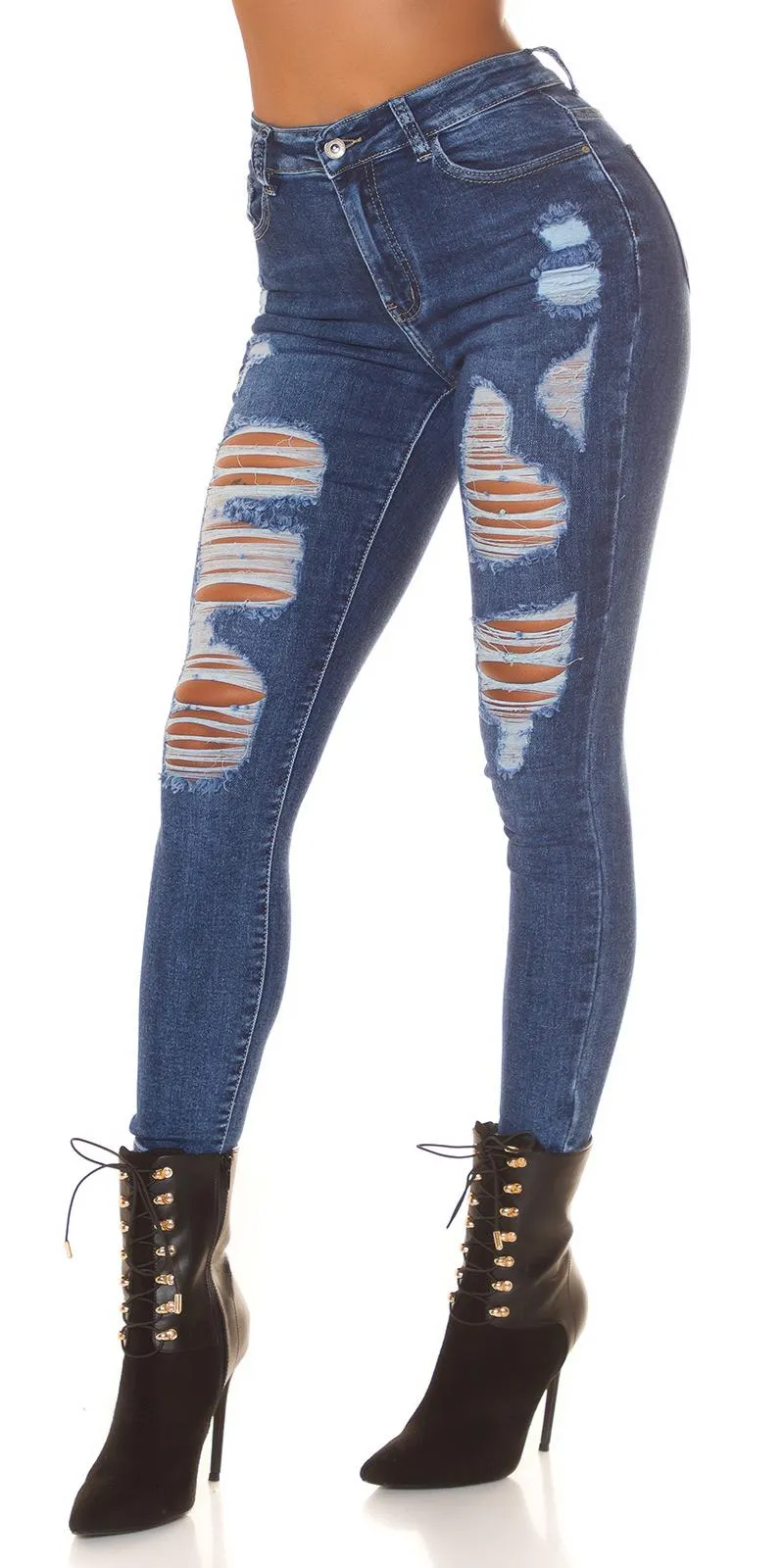 Jeans skinny desgastados azul oscuro