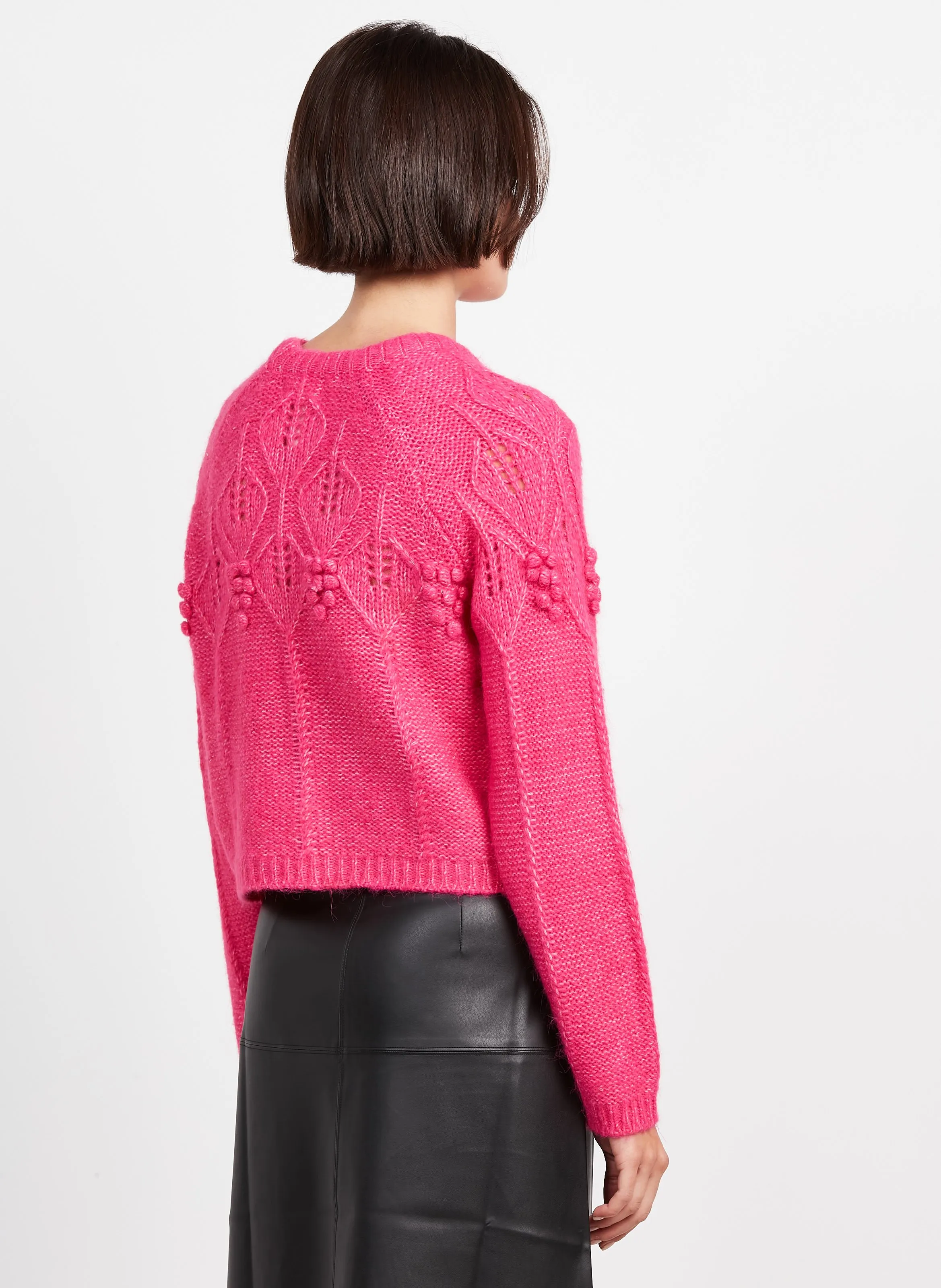 Jersey calado de mezcla de punto con cuello redondo en violeta
