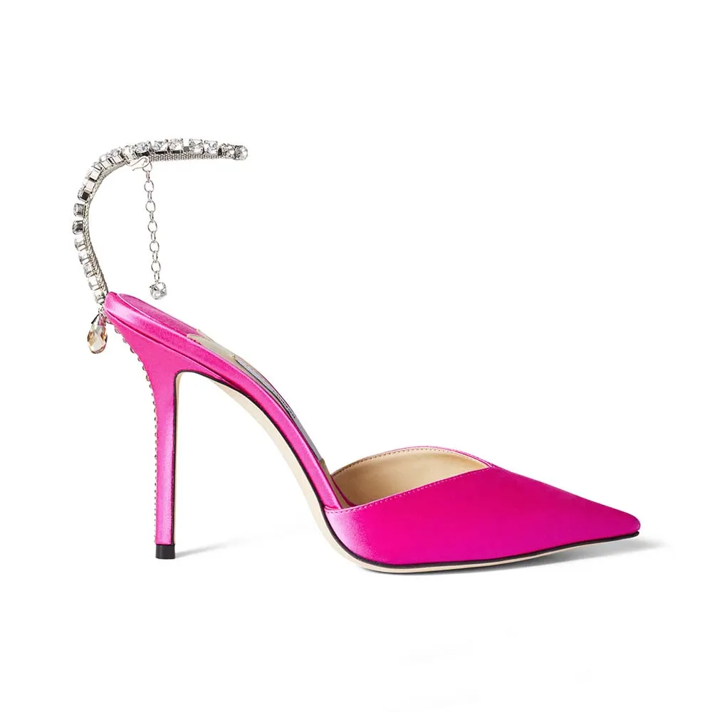 Jimmy Choo Mujer Saeda 100 Zapatos De Salón De Satén Fucsia Con Adornos De Cristal