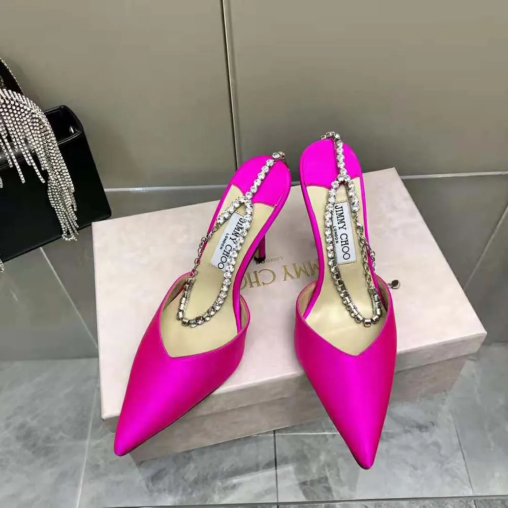 Jimmy Choo Mujer Saeda 100 Zapatos De Salón De Satén Fucsia Con Adornos De Cristal