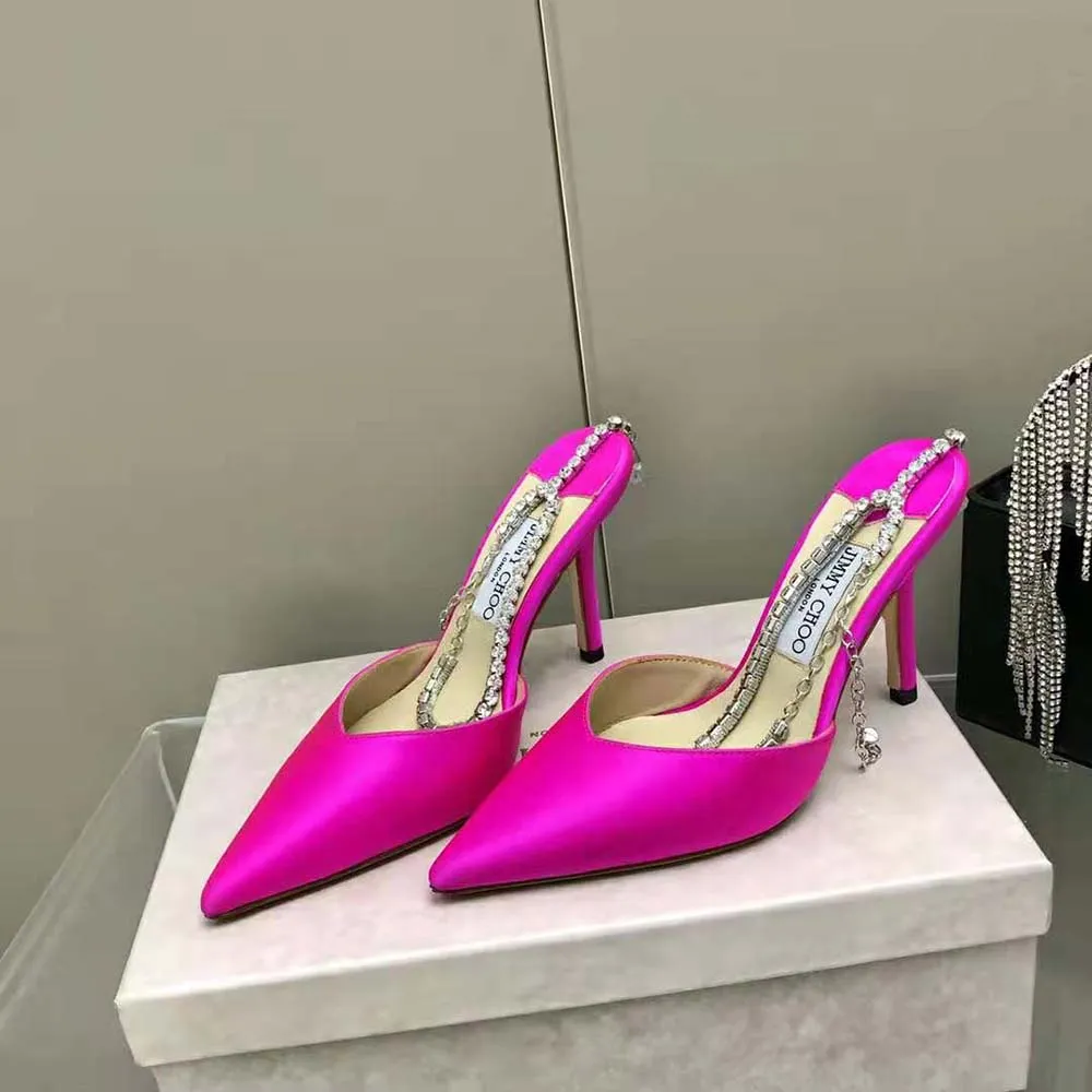 Jimmy Choo Mujer Saeda 100 Zapatos De Salón De Satén Fucsia Con Adornos De Cristal