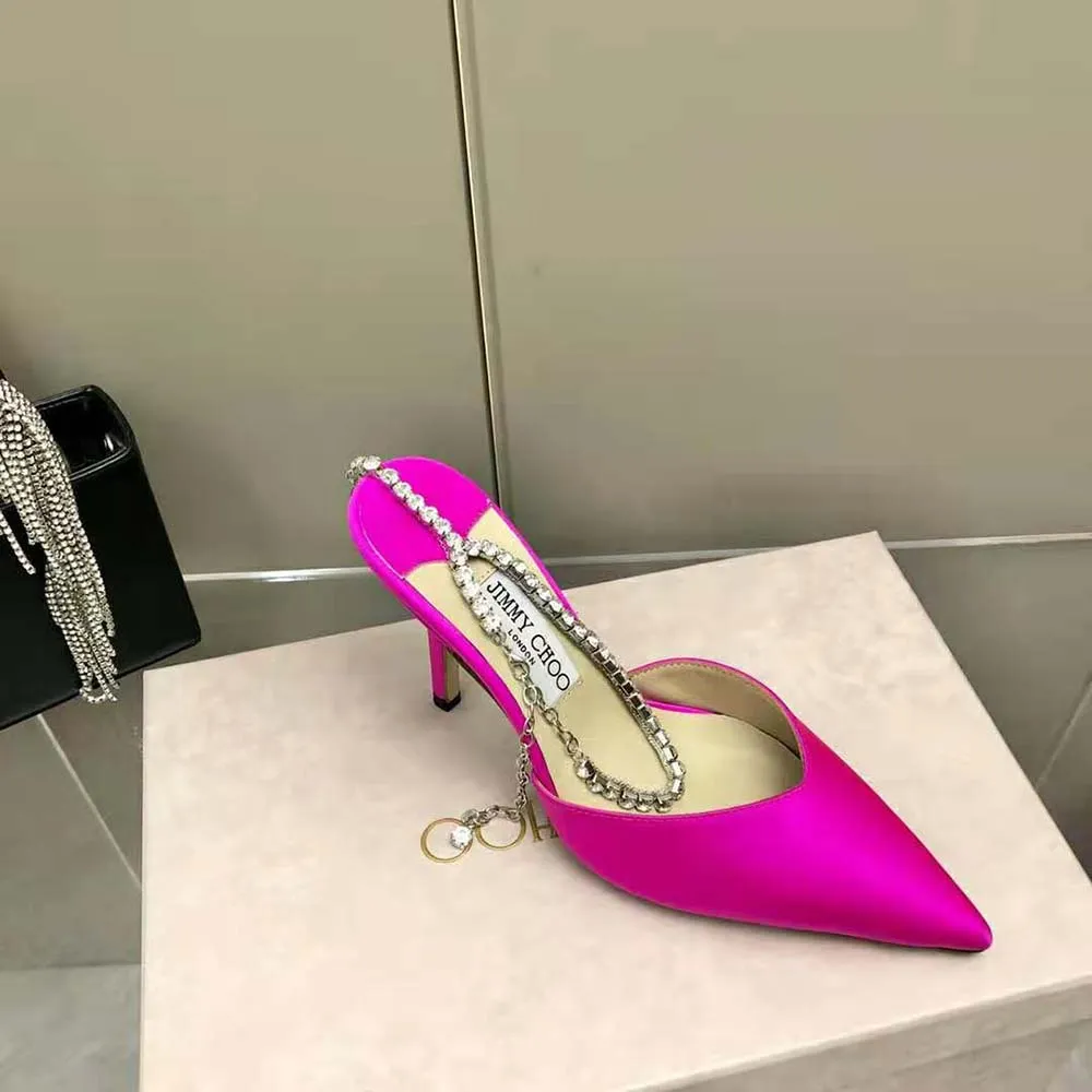 Jimmy Choo Mujer Saeda 100 Zapatos De Salón De Satén Fucsia Con Adornos De Cristal