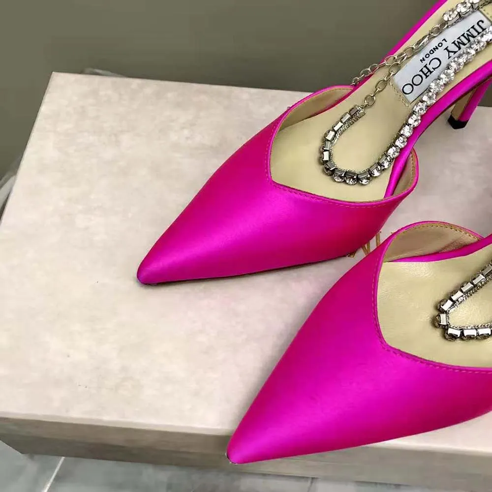 Jimmy Choo Mujer Saeda 100 Zapatos De Salón De Satén Fucsia Con Adornos De Cristal