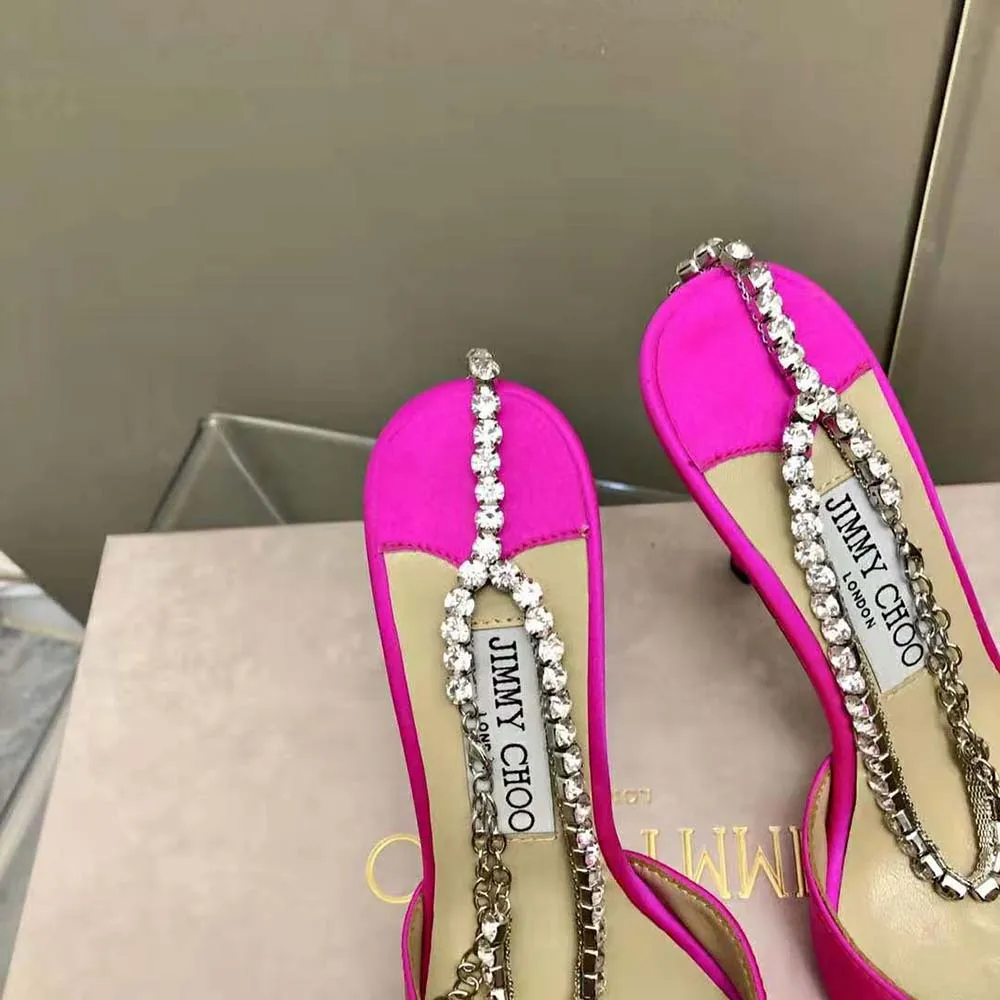 Jimmy Choo Mujer Saeda 100 Zapatos De Salón De Satén Fucsia Con Adornos De Cristal