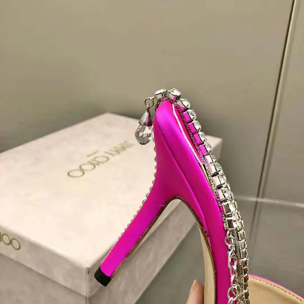 Jimmy Choo Mujer Saeda 100 Zapatos De Salón De Satén Fucsia Con Adornos De Cristal