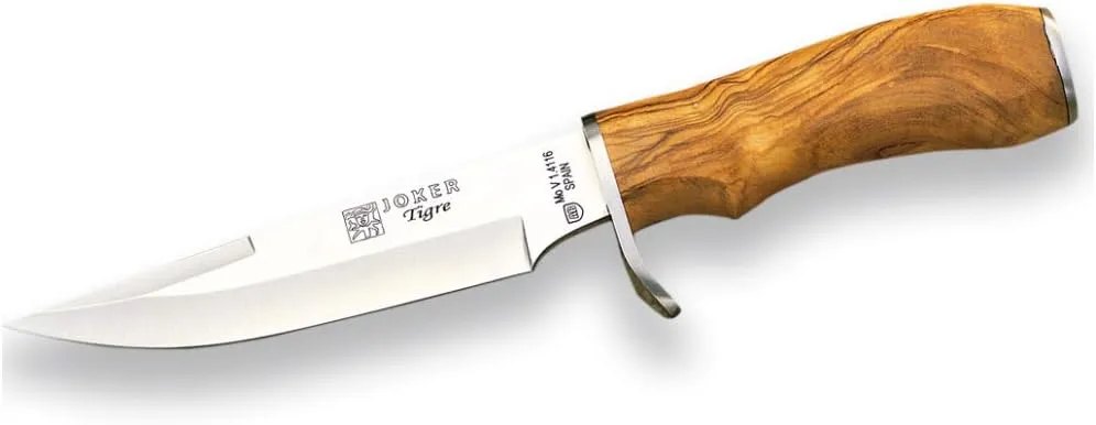 Joker Cuchillo de Caza Tigre CO38  Hoja MOVA de 14 5 cm  puño de Olivo  Funda de Cuero marrón  Herramienta de Pesca  Caza  Campi