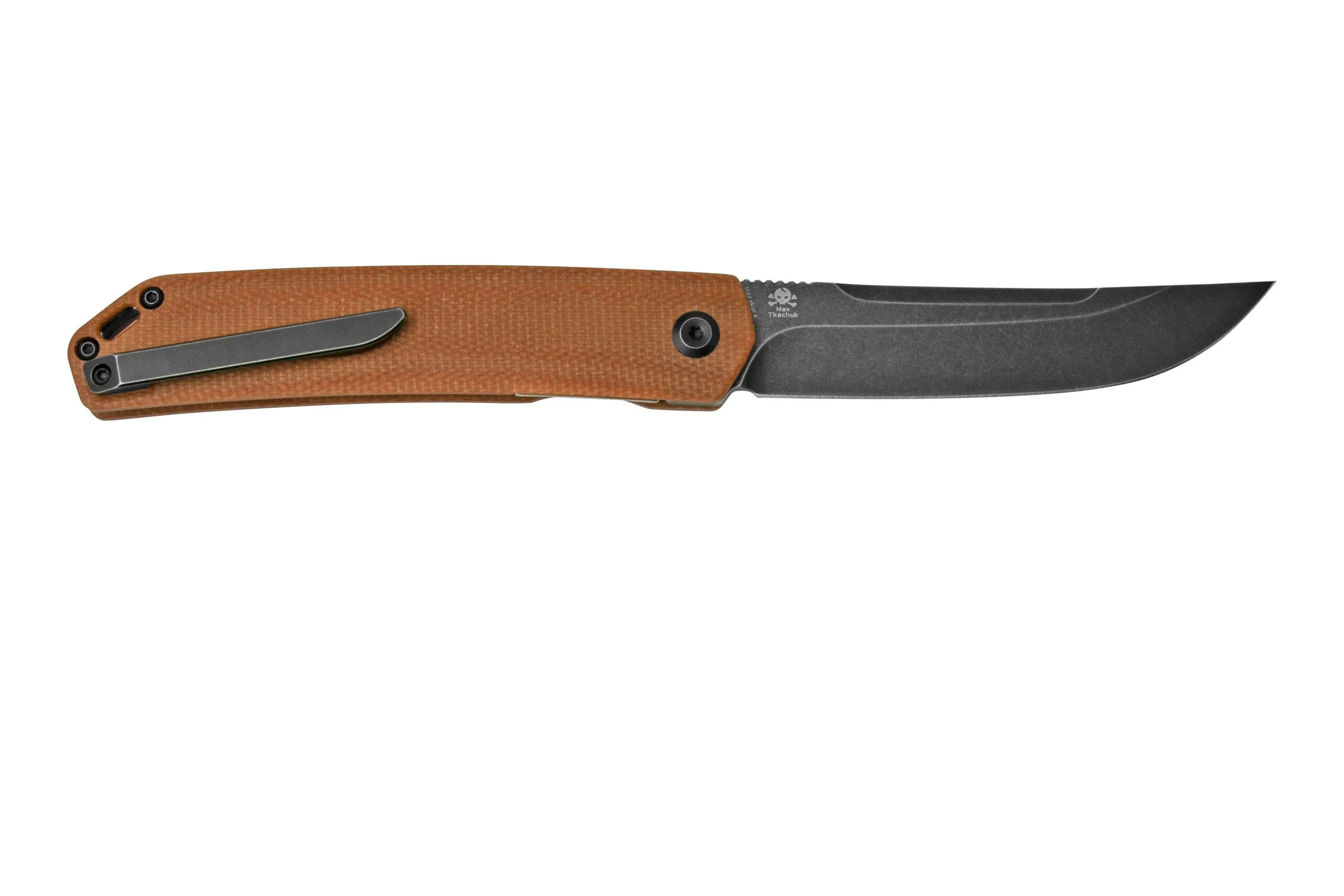 Kansept Hazakura T1019C5 Brown Micarta navaja, Max Tkachuk design