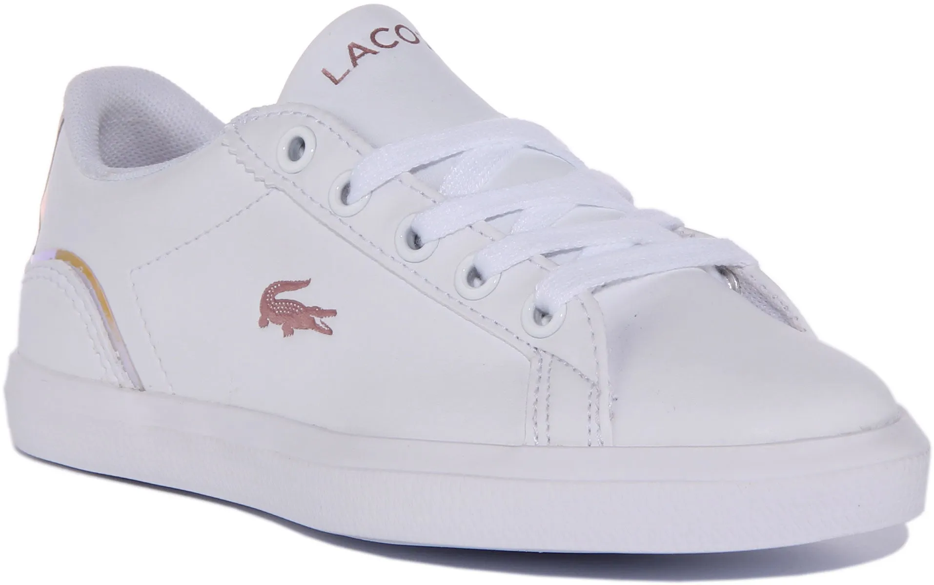 Lacoste Powercourt 222 Zapatillas de cuero con cordones para jóvenes en blanco