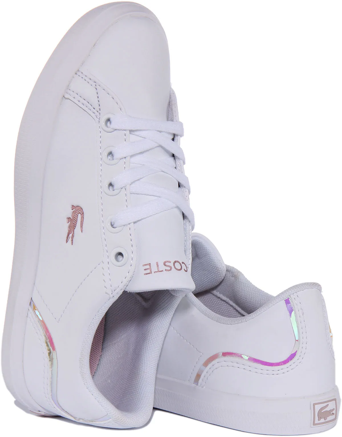 Lacoste Powercourt 222 Zapatillas de cuero con cordones para jóvenes en blanco