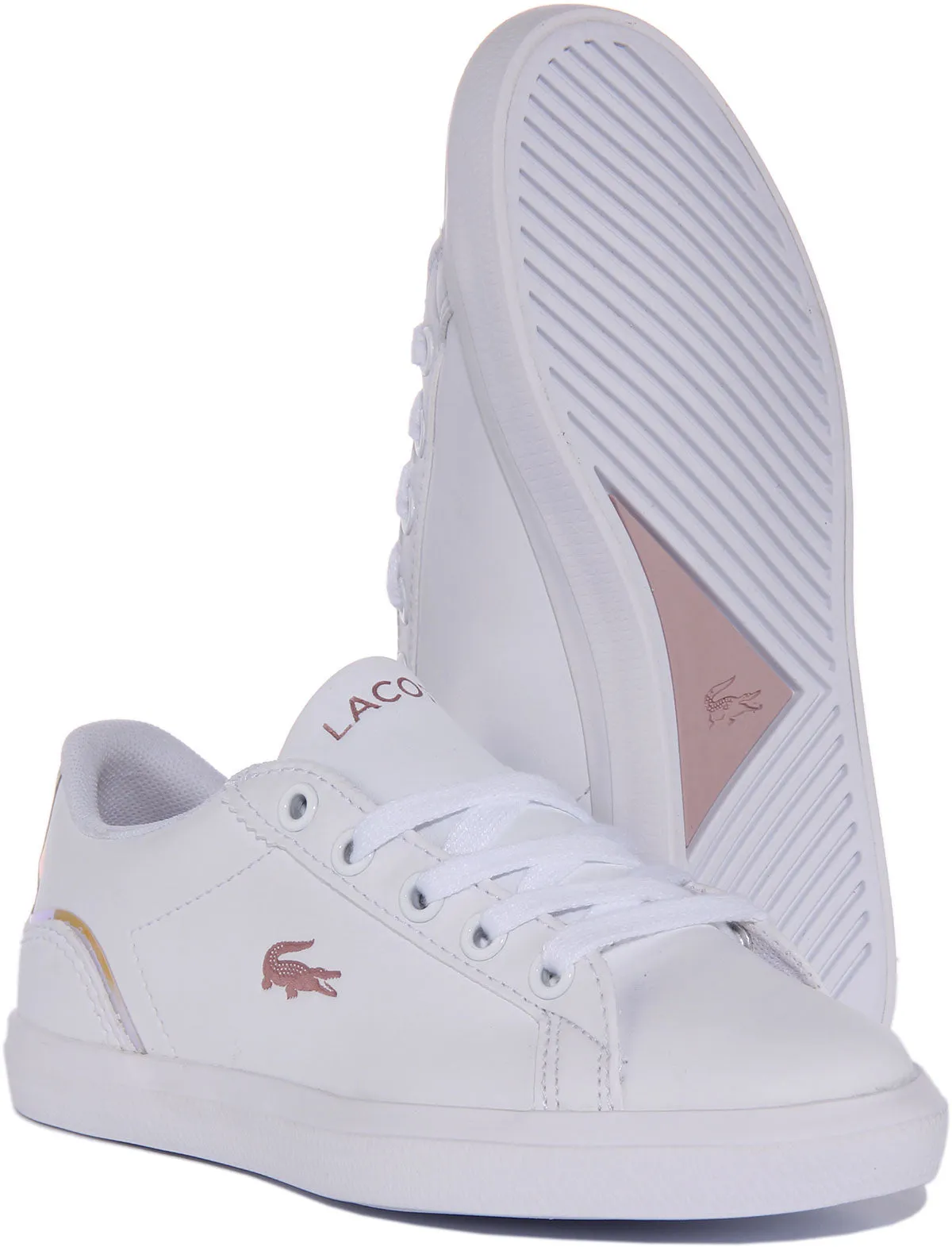 Lacoste Powercourt 222 Zapatillas de cuero con cordones para jóvenes en blanco