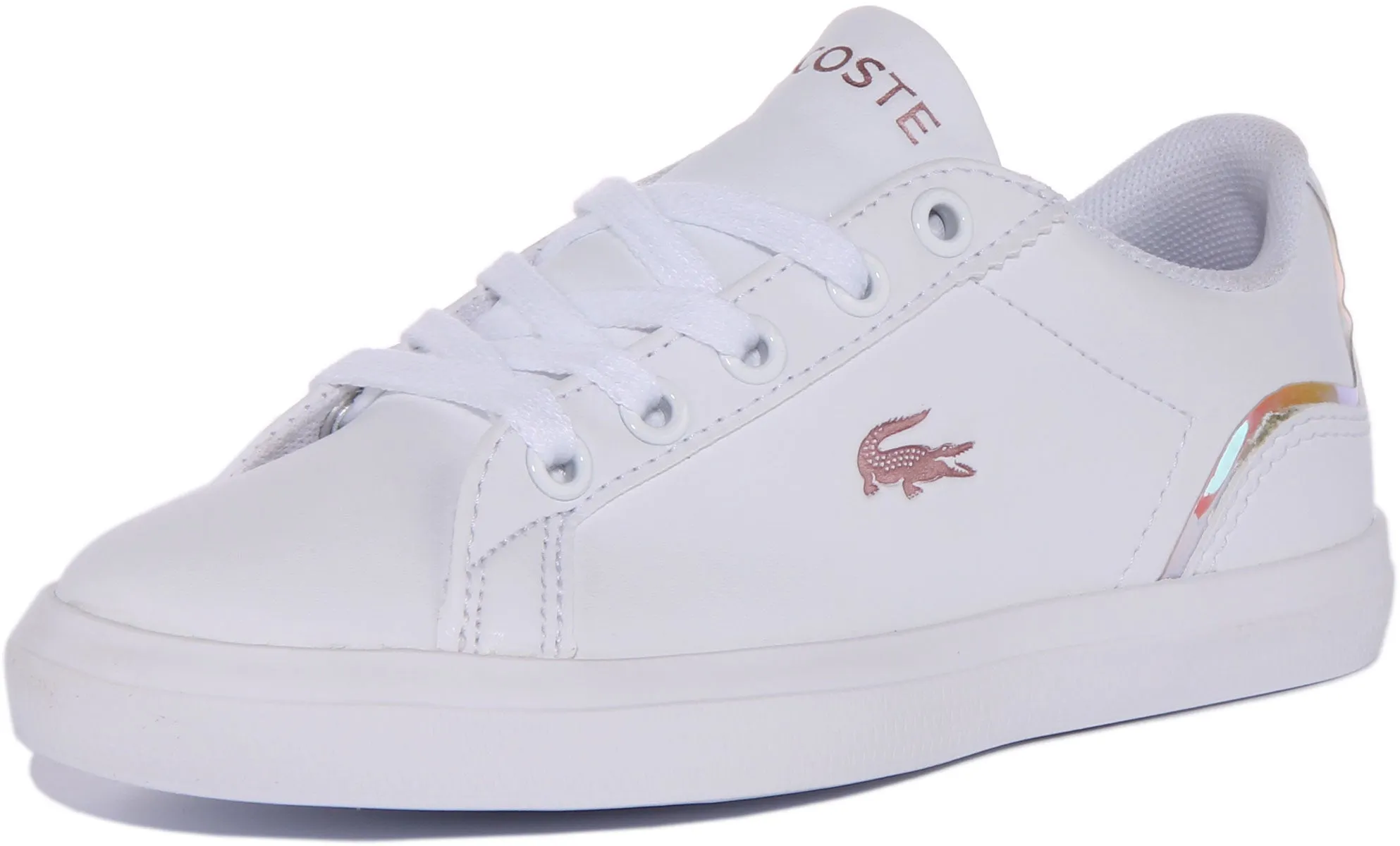 Lacoste Powercourt 222 Zapatillas de cuero con cordones para jóvenes en blanco