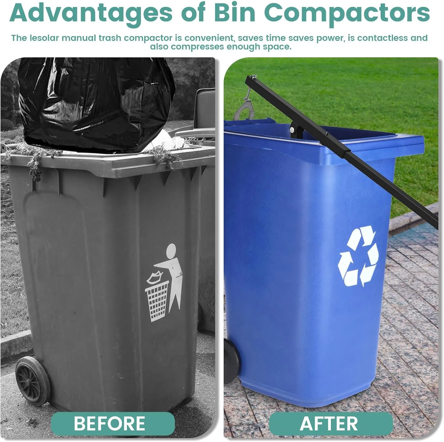 lesolar Prensa de basura para compactador de cubos de basura  prensa manual de basura  compactador pequeño de basura sin contact
