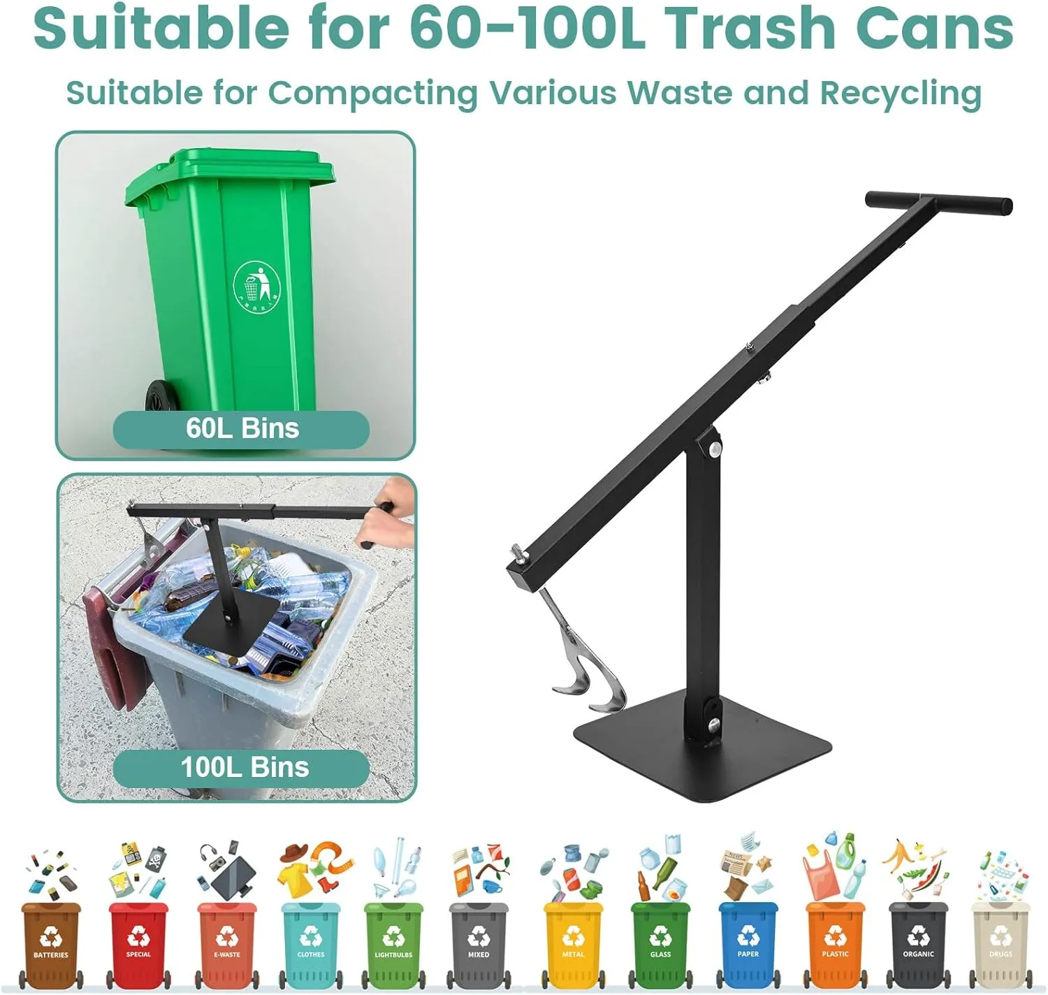 lesolar Prensa de basura para compactador de cubos de basura  prensa manual de basura  compactador pequeño de basura sin contact