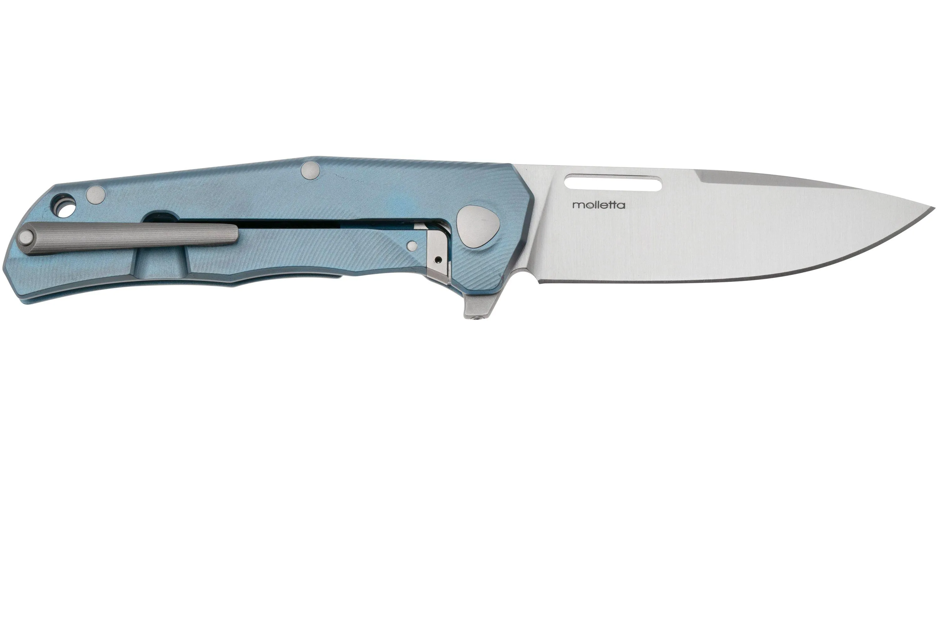 LionSteel Q4ttro, Satin MagnaCut, Blue Titanium Carbon Fiber Inlay, navaja, diseño de Michele Pensato