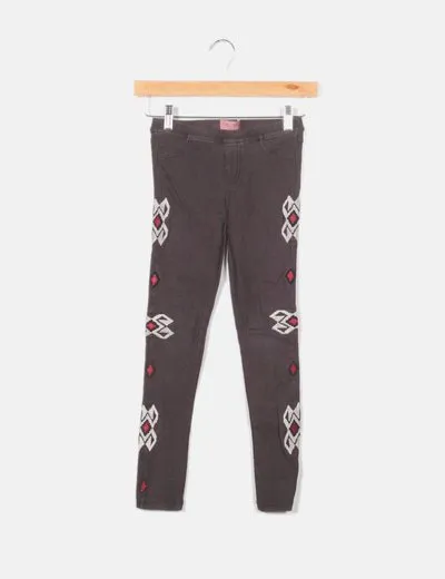 Mango Pantalón pitillo étnico bordado