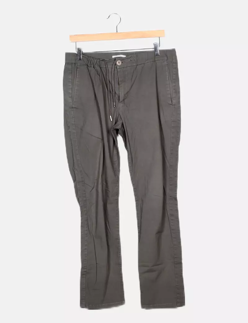 Mango Pantalón verde recto