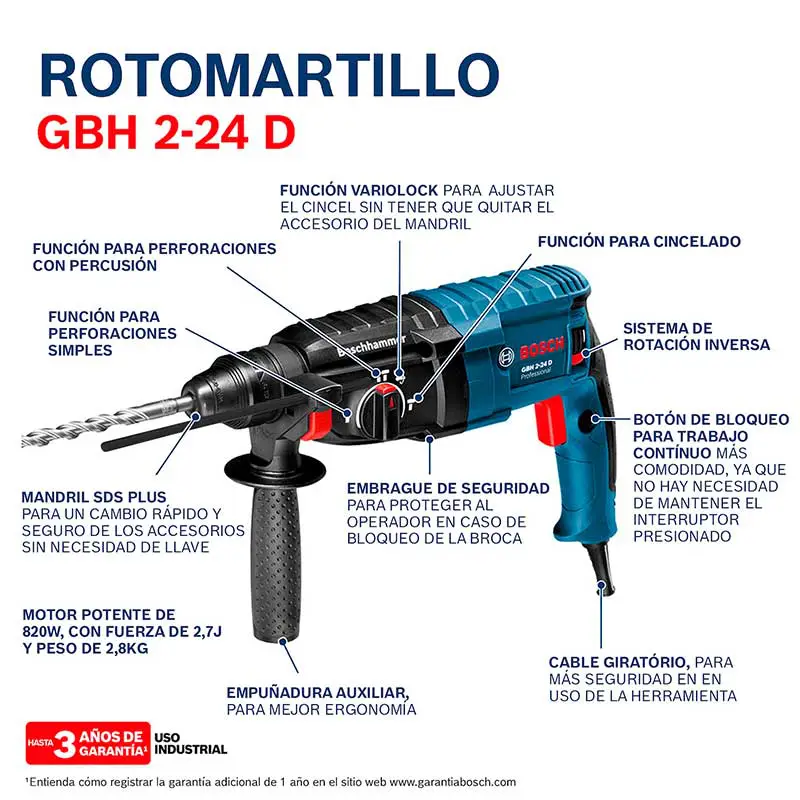 MARTILLO PERFORADOR BOSCH PROFESSIONAL GBH 224D 820 W